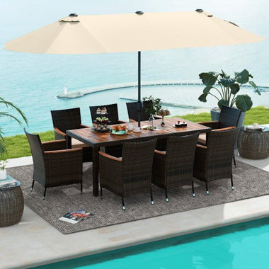  - 10 Piece Outdoor Dining Set with 15 Feet Double - Sided Twin Patio Umbrella - Outdoor Style Company