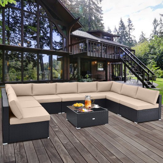  - 10 Piece Outdoor Wicker Conversation Set with Seat and Back Cushions - Outdoor Style Company