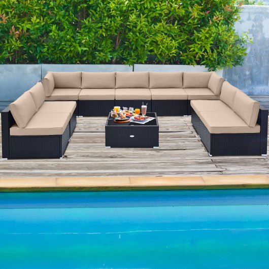  - 10 Piece Outdoor Wicker Conversation Set with Seat and Back Cushions - Outdoor Style Company