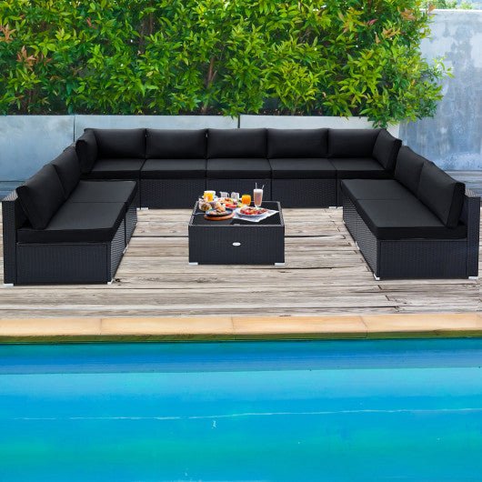  - 10 Piece Outdoor Wicker Conversation Set with Seat and Back Cushions - Outdoor Style Company