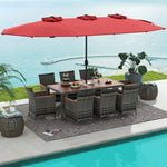  - 10 Pieces Patio Wicker Dining Set with 15 Feet Double - Sided Patio Umbrella - Outdoor Style Company