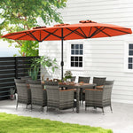  - 10 Pieces Patio Wicker Dining Set with 15 Feet Double - Sided Patio Umbrella - Outdoor Style Company