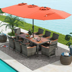  - 10 Pieces Patio Wicker Dining Set with 15 Feet Double - Sided Patio Umbrella - Outdoor Style Company