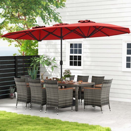  - 10 Pieces Patio Wicker Dining Set with 15 Feet Double - Sided Patio Umbrella - Outdoor Style Company