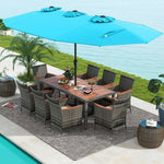  - 10 Pieces Patio Wicker Dining Set with 15 Feet Double - Sided Patio Umbrella - Outdoor Style Company