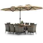  - 10 Pieces Patio Wicker Dining Set with 15 Feet Double - Sided Patio Umbrella - Outdoor Style Company