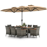  - 10 Pieces Patio Wicker Dining Set with 15 Feet Double - Sided Patio Umbrella - Outdoor Style Company