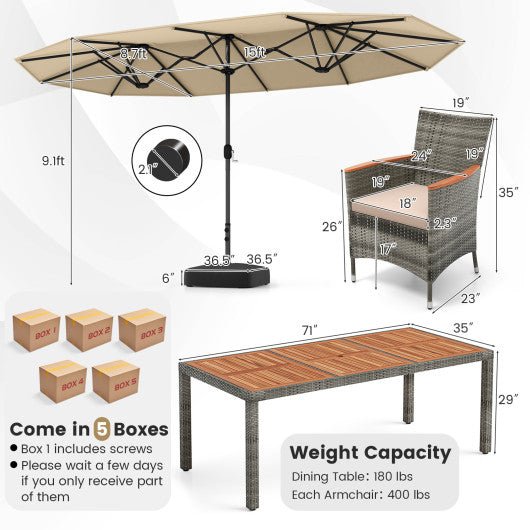  - 10 Pieces Patio Wicker Dining Set with 15 Feet Double - Sided Patio Umbrella - Outdoor Style Company