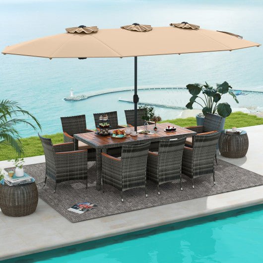  - 10 Pieces Patio Wicker Dining Set with 15 Feet Double - Sided Patio Umbrella - Outdoor Style Company