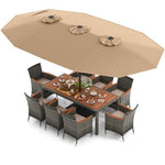  - 10 Pieces Patio Wicker Dining Set with 15 Feet Double - Sided Patio Umbrella - Outdoor Style Company