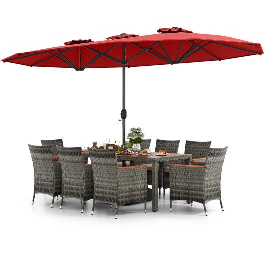  - 10 Pieces Patio Wicker Dining Set with 15 Feet Double - Sided Patio Umbrella - Outdoor Style Company