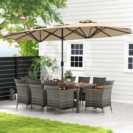  - 10 Pieces Patio Wicker Dining Set with 15 Feet Double - Sided Patio Umbrella - Outdoor Style Company