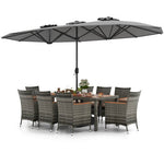  - 10 Pieces Patio Wicker Dining Set with 15 Feet Double - Sided Patio Umbrella - Outdoor Style Company