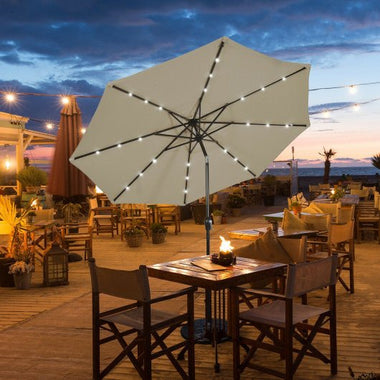  - 10' Solar LED Lighted Patio Market Umbrella Shade Tilt Adjustment Crank - Tan - Outdoor Style Company