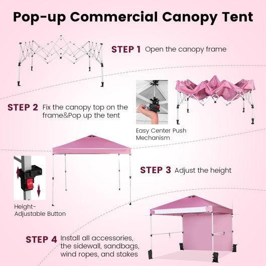  - 10 x 10 Feet Foldable Commercial Pop - up Canopy with Roller Bag and Banner Strip - Outdoor Style Company