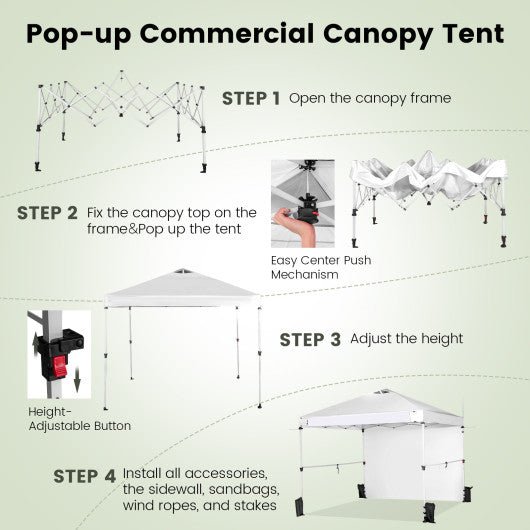  - 10 x 10 Feet Foldable Commercial Pop - up Canopy with Roller Bag and Banner Strip - Outdoor Style Company