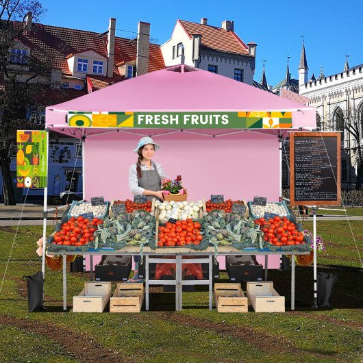  - 10 x 10 Feet Foldable Commercial Pop - up Canopy with Roller Bag and Banner Strip - Outdoor Style Company