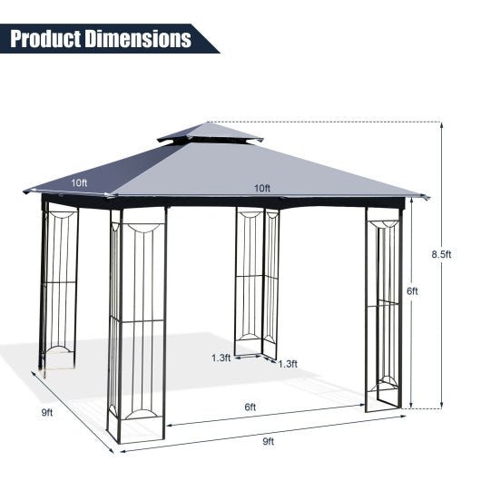  - 10 x 10 Feet L - Shaped Patio Canopy Gazebo Outdoor 2 - Tier Steel Tent - Outdoor Style Company