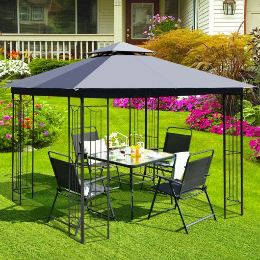  - 10 x 10 Feet L - Shaped Patio Canopy Gazebo Outdoor 2 - Tier Steel Tent - Outdoor Style Company