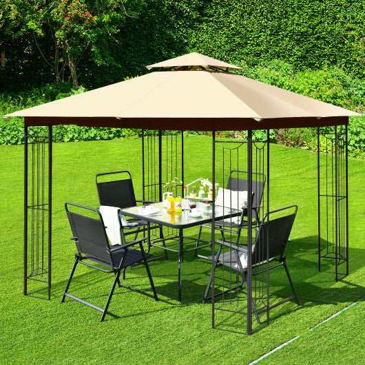  - 10 x 10 Feet L - Shaped Patio Canopy Gazebo Outdoor 2 - Tier Steel Tent - Outdoor Style Company