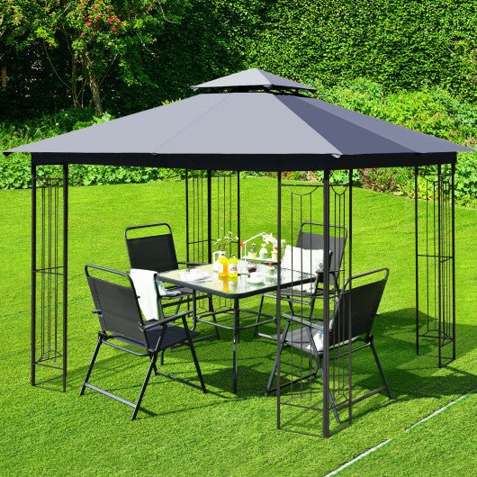  - 10 x 10 Feet L - Shaped Patio Canopy Gazebo Outdoor 2 - Tier Steel Tent - Outdoor Style Company