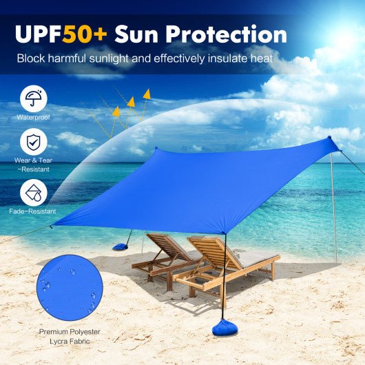  - 10 x 10 Feet Large Beach Sunshade Beach Tent Canopy with Sandbags - Blue - Outdoor Style Company