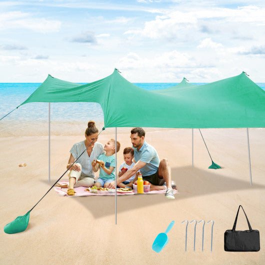  - 10 x 10 Feet Large Beach Sunshade Beach Tent Canopy with Sandbags - Green - Outdoor Style Company