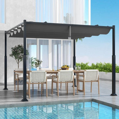  - 10 x 10 Feet Outdoor Pergola with Retractable Canopy and Metal Columns - Outdoor Style Company