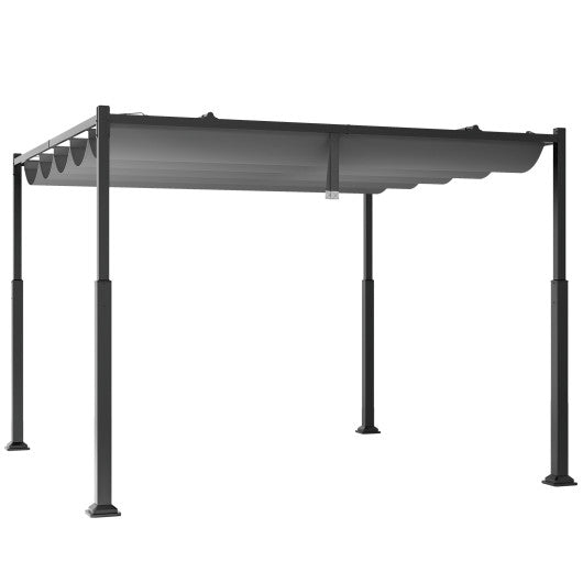  - 10 x 10 Feet Outdoor Pergola with Retractable Canopy and Metal Columns - Gray - Outdoor Style Company