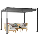  - 10 x 10 Feet Outdoor Pergola with Retractable Canopy and Metal Columns - Gray - Outdoor Style Company