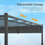  - 10 x 10 Feet Outdoor Pergola with Retractable Canopy and Metal Columns - Gray - Outdoor Style Company