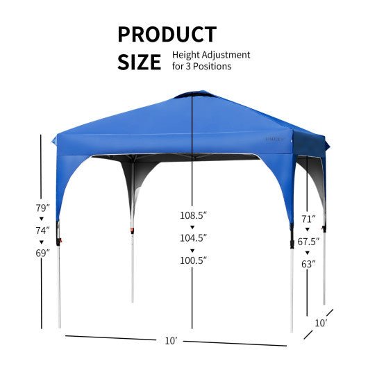  - 10 x 10 Feet Outdoor Pop - up Camping Canopy Tent with Roller Bag - Blue - Outdoor Style Company