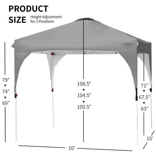  - 10 x 10 Feet Outdoor Pop - up Camping Canopy Tent with Roller Bag - Gray - Outdoor Style Company