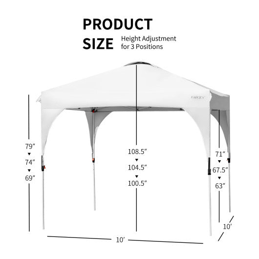  - 10 x 10 Feet Outdoor Pop - up Camping Canopy Tent with Roller Bag - White - Outdoor Style Company