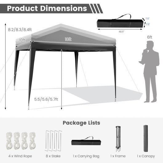  - 10 x 10 Feet Outdoor Pop - up Patio Canopy for Beach and Camp - Gray - Outdoor Style Company