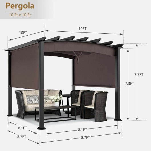  - 10 x 10 Feet Outdoor Retractable Pergola with Adjustable Sliding Sun Shade Canopy - Outdoor Style Company