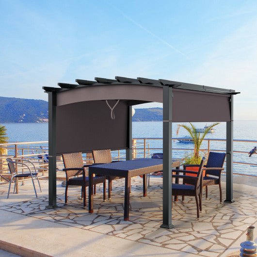  - 10 x 10 Feet Outdoor Retractable Pergola with Adjustable Sliding Sun Shade Canopy - Outdoor Style Company