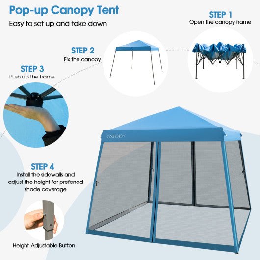  - 10 x 10 Feet Pop Up Canopy with with Mesh Sidewalls and Roller Bag - Blue - Outdoor Style Company