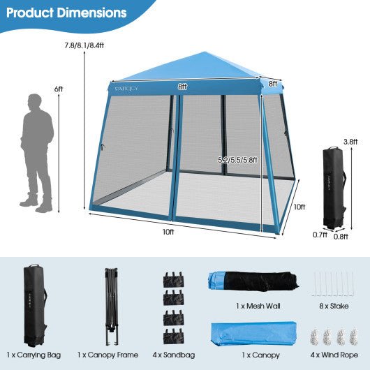  - 10 x 10 Feet Pop Up Canopy with with Mesh Sidewalls and Roller Bag - Blue - Outdoor Style Company