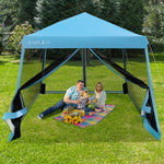  - 10 x 10 Feet Pop Up Canopy with with Mesh Sidewalls and Roller Bag - Blue - Outdoor Style Company