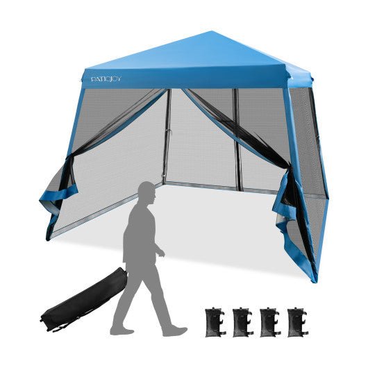  - 10 x 10 Feet Pop Up Canopy with with Mesh Sidewalls and Roller Bag - Blue - Outdoor Style Company