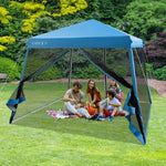  - 10 x 10 Feet Pop Up Canopy with with Mesh Sidewalls and Roller Bag - Blue - Outdoor Style Company