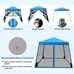  - 10 x 10 Feet Pop Up Canopy with with Mesh Sidewalls and Roller Bag - Blue - Outdoor Style Company