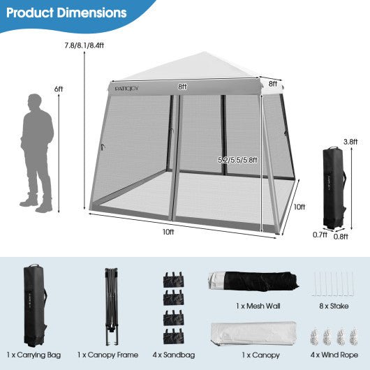  - 10 x 10 Feet Pop Up Canopy with with Mesh Sidewalls and Roller Bag - Gray - Outdoor Style Company