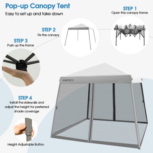  - 10 x 10 Feet Pop Up Canopy with with Mesh Sidewalls and Roller Bag - Gray - Outdoor Style Company