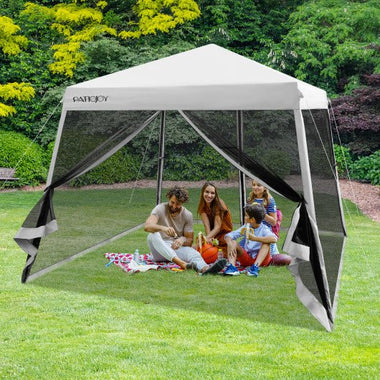  - 10 x 10 Feet Pop Up Canopy with with Mesh Sidewalls and Roller Bag - Gray - Outdoor Style Company