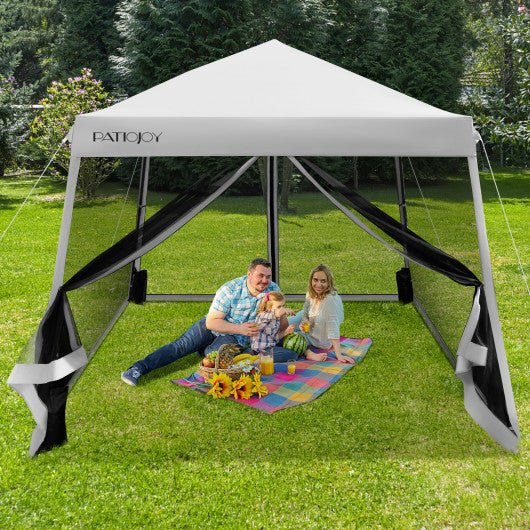  - 10 x 10 Feet Pop Up Canopy with with Mesh Sidewalls and Roller Bag - Gray - Outdoor Style Company