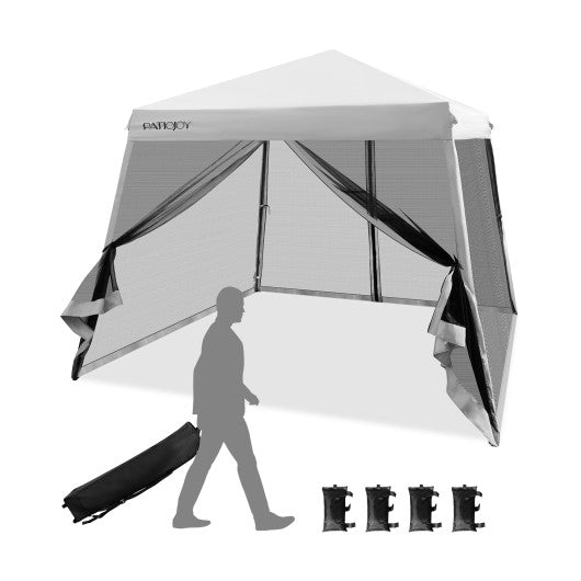  - 10 x 10 Feet Pop Up Canopy with with Mesh Sidewalls and Roller Bag - Gray - Outdoor Style Company