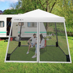  - 10 x 10 Feet Pop Up Canopy with with Mesh Sidewalls and Roller Bag - White - Outdoor Style Company