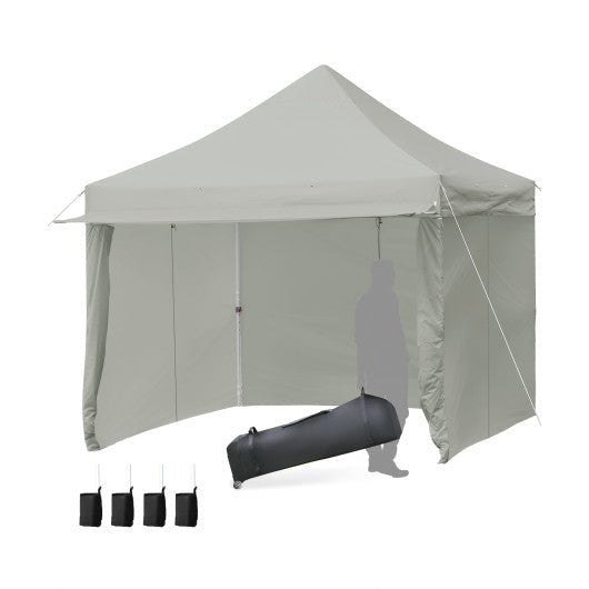  - 10 x 10 Feet Pop up Gazebo with 4 Height and Adjust Folding Awning - Gray - Outdoor Style Company